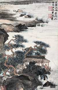 陆俨少 五月江深草阁寒 镜心　